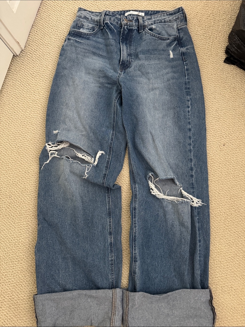 Altar'd State Boyfriend Jeans in Blue Distressed Wash